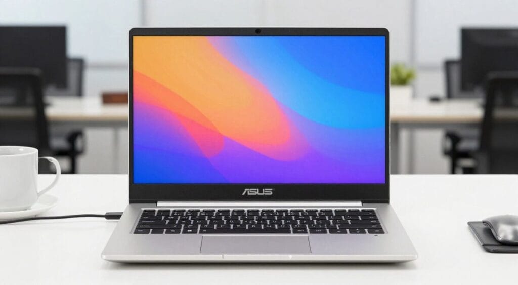 Imagem do ASUS VivoBook 16 com tela vibrante e design elegante Imagem do ASUS VivoBook 16 com tela vibrante e design elegante