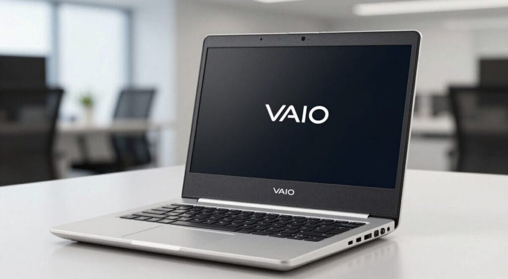 Imagem do VAIO FE15 aberto, mostrando sua tela e design elegante Imagem do VAIO FE15 aberto, mostrando sua tela e design elegante